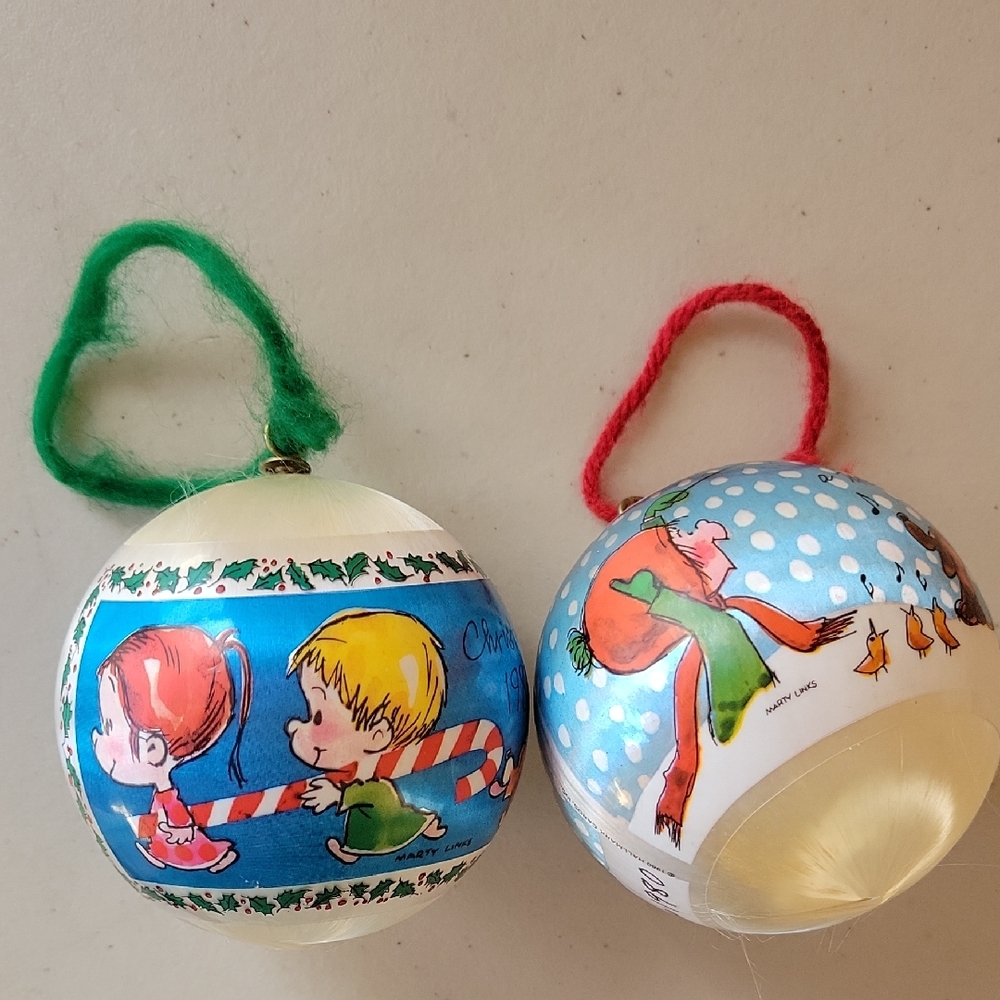 Marty Links 1980 & 1981 Satin Christmas Ornament Balls - (2)